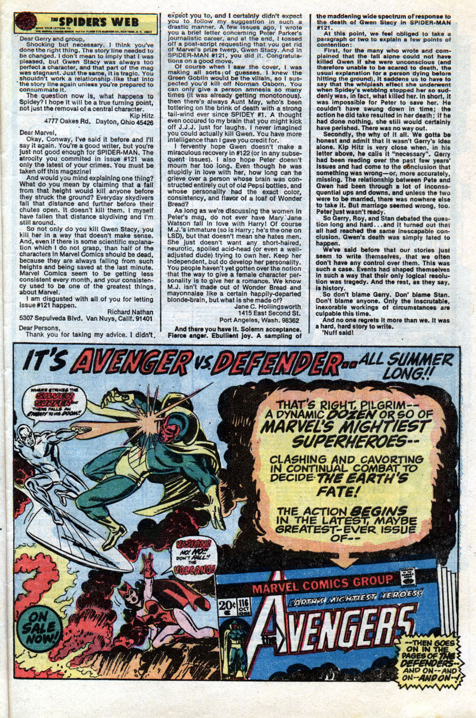 Editorial de The Amazing Spider-Man # 125, sobre a morte de Gwen Stacy