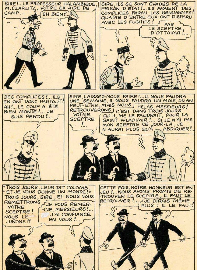 Página de Hergé, de Tintim e o Cetro de Otokar