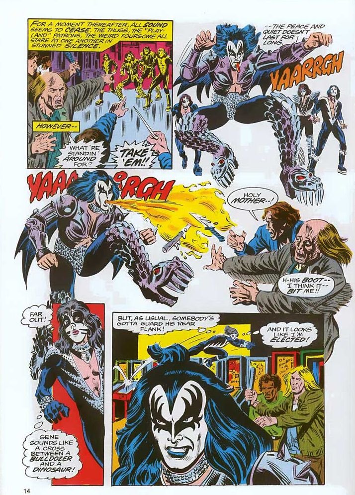 Página de uma história do Kiss, pela Marvel Comics