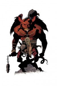 Desenho inicial de Mike Mignola, para Hellboy, colorido por Dave Stewart