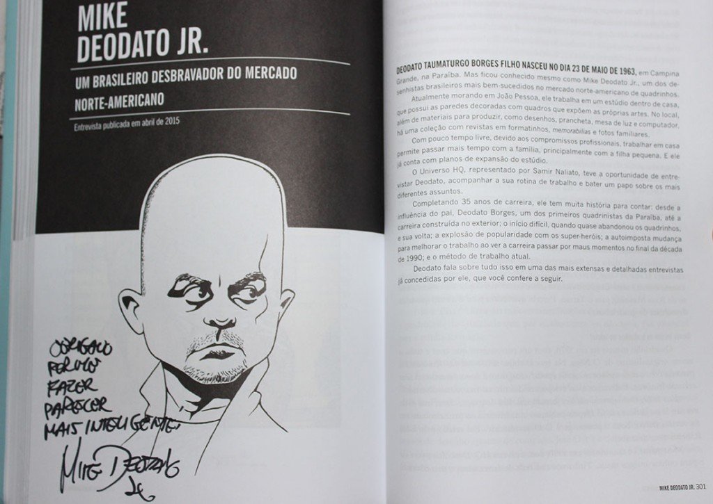 Autógrafo de Mike Deodato Jr. no livro Universo HQ Entrevista